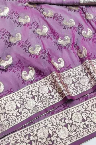 Wine zari woven silk blend saree with blouse piece