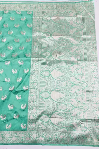 Light blue zari woven silk blend saree with blouse piece
