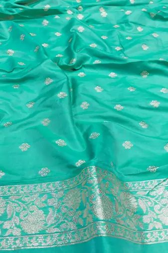 Light blue zari woven silk blend saree with blouse piece