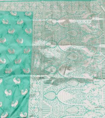 Light blue zari woven silk blend saree with blouse piece 5