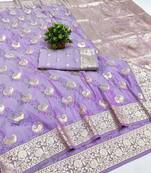 Purple zari woven banarasi silk blend saree with blouse piece