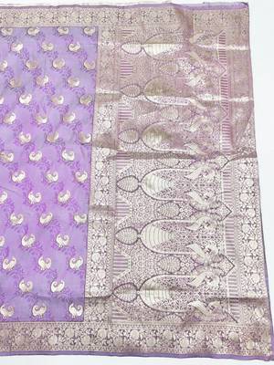 Purple zari woven silk blend saree with blouse piece 2