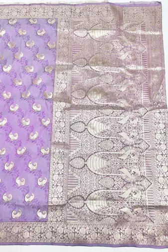 Purple zari woven silk blend saree with blouse piece