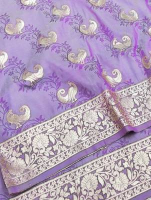 Purple zari woven silk blend saree with blouse piece 3