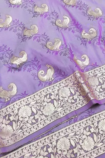 Purple zari woven silk blend saree with blouse piece
