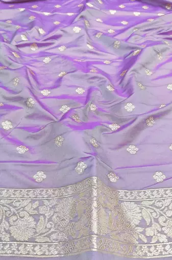 Purple zari woven silk blend saree with blouse piece