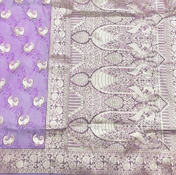 Purple zari woven silk blend saree with blouse piece 5