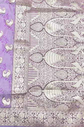 Purple zari woven silk blend saree with blouse piece