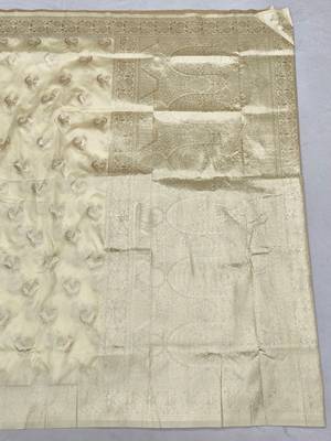 Cream zari woven silk blend saree with blouse piece 2