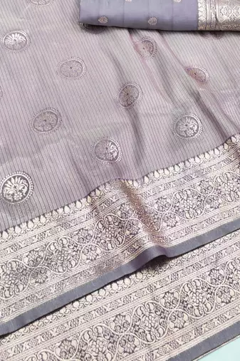 Lavender zari woven silk blend saree with blouse piece