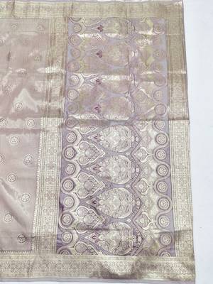 Lavender zari woven silk blend saree with blouse piece 3