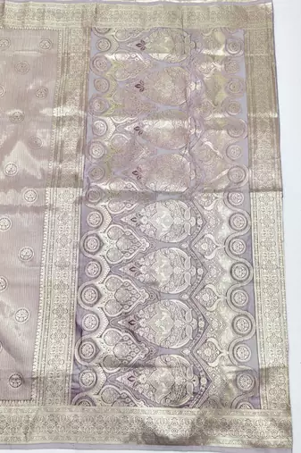 Lavender zari woven silk blend saree with blouse piece