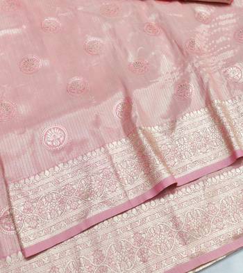 Pink zari woven silk blend saree with blouse piece 3
