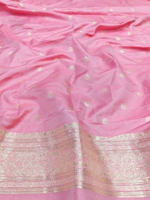 Pink zari woven silk blend saree with blouse piece 4