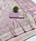 Purple zari woven banarasi silk blend saree with blouse piece