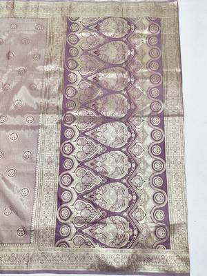 Purple zari woven silk blend saree with blouse piece 2