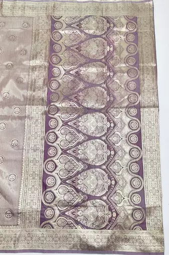 Purple zari woven silk blend saree with blouse piece