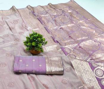 Purple zari woven silk blend saree with blouse piece 3