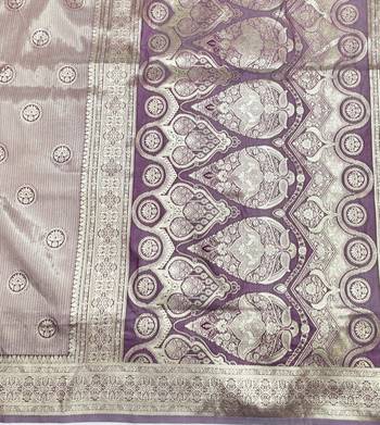 Purple zari woven silk blend saree with blouse piece 4