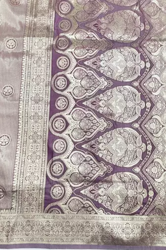 Purple zari woven silk blend saree with blouse piece