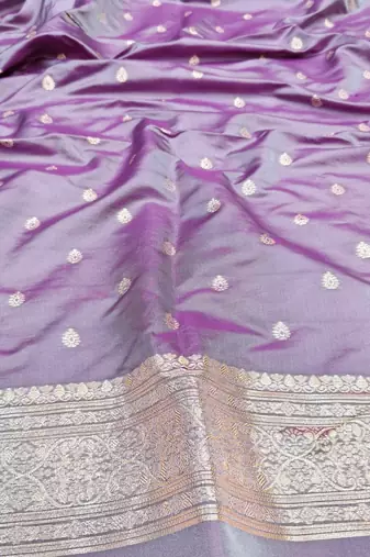 Purple zari woven silk blend saree with blouse piece