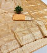 Mustard zari woven banarasi silk blend saree with blouse piece