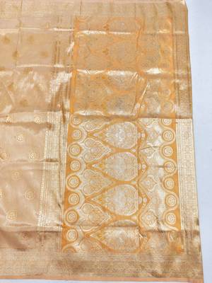 Mustard zari woven silk blend saree with blouse piece 2