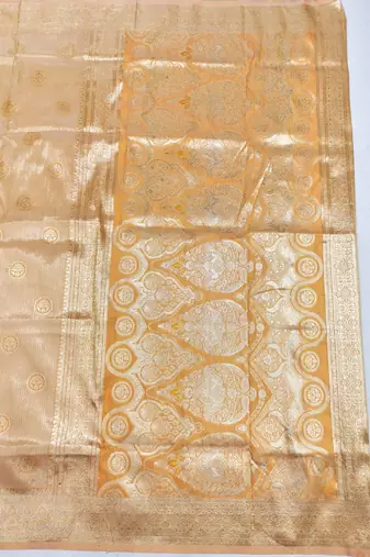 Mustard zari woven silk blend saree with blouse piece