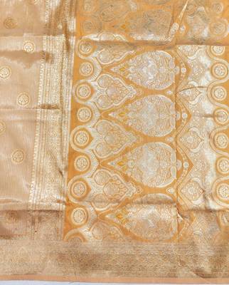Mustard zari woven silk blend saree with blouse piece 4
