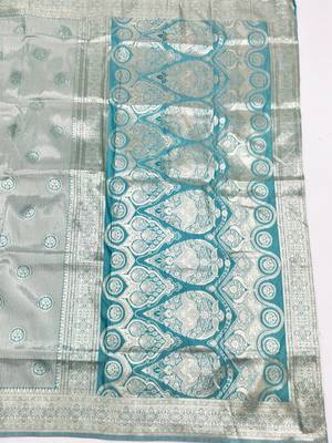 Blue zari woven silk blend saree with blouse piece 2