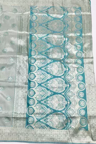 Blue zari woven silk blend saree with blouse piece