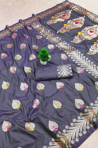 Lavendor zari woven banarasi silk blend saree with blouse piece