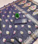 Lavendor zari woven banarasi silk blend saree with blouse piece