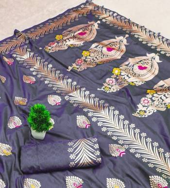 Lavender zari woven silk blend saree with blouse piece 2