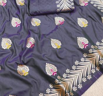 Lavender zari woven silk blend saree with blouse piece 3