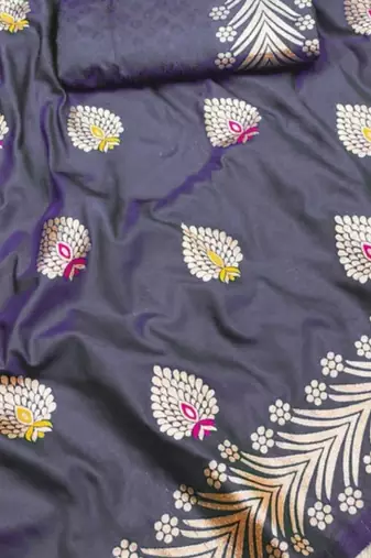 Lavender zari woven silk blend saree with blouse piece