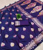 Purple zari woven banarasi silk blend saree with blouse piece