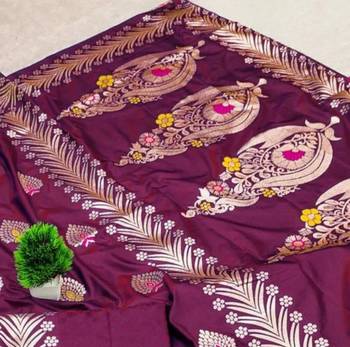 Wine zari woven silk blend saree with blouse piece 2