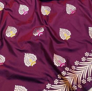 Wine zari woven silk blend saree with blouse piece 3