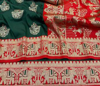 Dark green zari woven silk blend saree with blouse piece 3