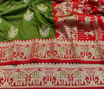 Mehendi zari woven silk blend saree with blouse piece 3