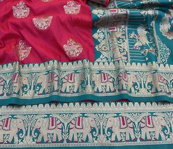 Pink zari woven silk blend saree with blouse piece 3