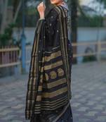 Black zari woven banarasi silk blend saree with blouse piece