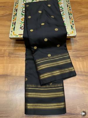 Black zari woven silk blend saree with blouse piece 3