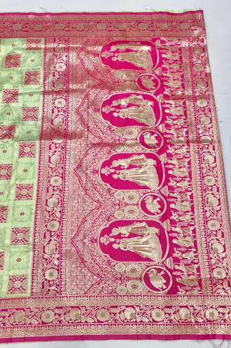 Pista zari woven patola silk blend festive saree with blouse piece