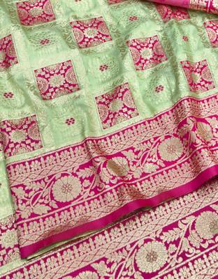 Pista zari woven patola silk blend festive saree with blouse piece 3