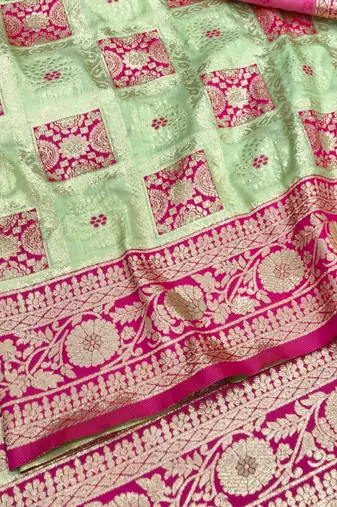 Pista zari woven patola silk blend festive saree with blouse piece