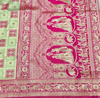 Pista zari woven patola silk blend festive saree with blouse piece 5