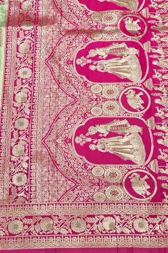 Pista zari woven patola silk blend festive saree with blouse piece