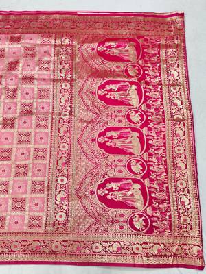 Pink zari woven patola silk blend festive saree with blouse piece 2